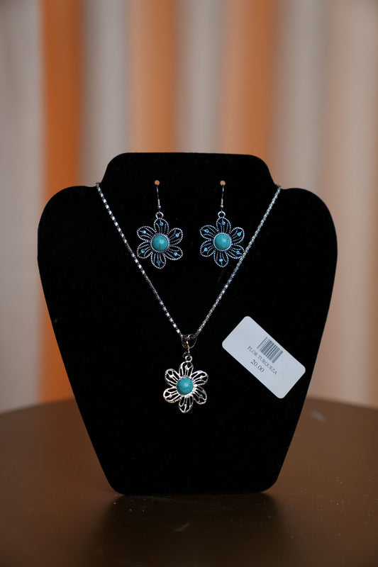 Flor Turquesa Set de Joyería