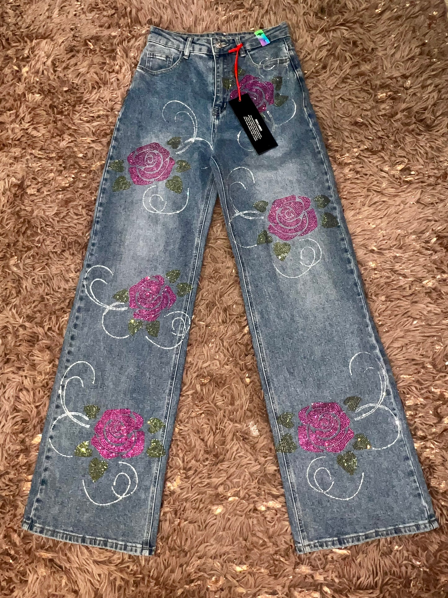 Jeans with Sparkling Flowers