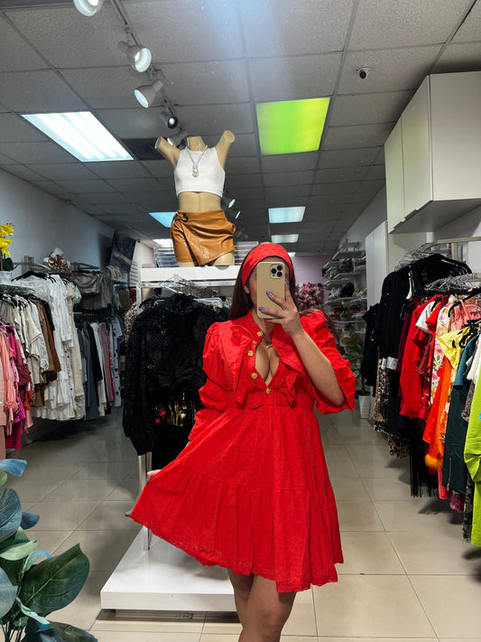 Red Dress with Gold Buttons